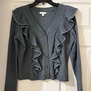 LC Lauren Conrad Charcoal Ruffled Cardigan